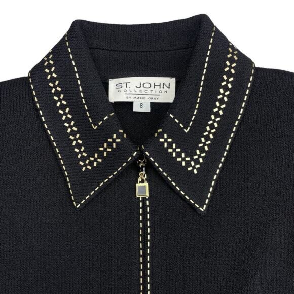 ST. JOHN COLLECTION Santana Sequin Knit Jacket Sz 8 Black - Picture 5 of 8